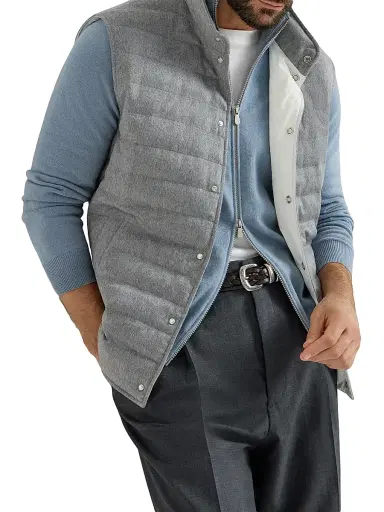 Brunello Cucinelli Men's Lightweight Cashmere Flannel Down Vest - Grey - Size XL | Thumbnail 5