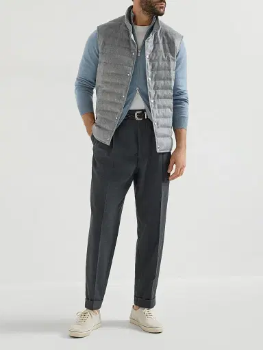 Brunello Cucinelli Men's Lightweight Cashmere Flannel Down Vest - Grey - Size XL | Thumbnail 6