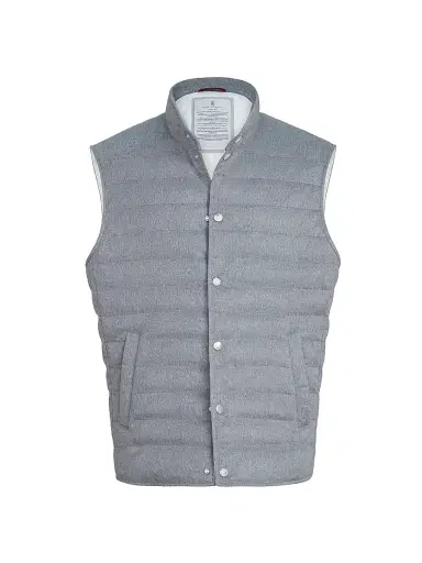 Brunello Cucinelli Men's Lightweight Cashmere Flannel Down Vest - Grey - Size XL | Thumbnail 1