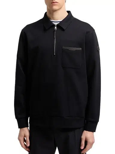 Moncler Men's Half-Zip Sweatshirt in Cotton - Dark Blue - Size Large | Thumbnail 2 Moncler Men's Half-Zip Sweatshirt in Cotton - Dark Blue - Size Large | Thumbnail 2