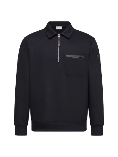 Moncler Men's Half-Zip Sweatshirt in Cotton - Dark Blue - Size Large | Thumbnail 1 Moncler Men's Half-Zip Sweatshirt in Cotton - Dark Blue - Size Large | Thumbnail 1