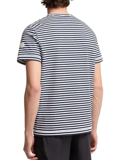 Moncler Men's Crew Neck T-Shirt in Cotton - White Blue - Size XXXL | Thumbnail 3