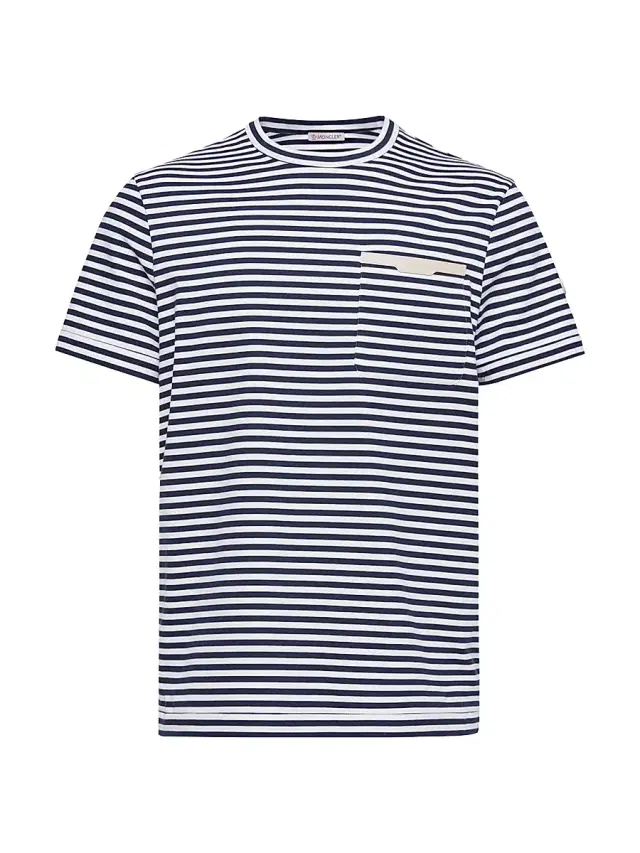 Moncler Men's Crew Neck T-Shirt in Cotton - White Blue