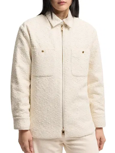 Moncler Women's Puffer Shacket in Cotton Blend Bouclé - White Ivory - Size 8 | Thumbnail 2
