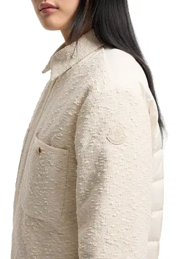 Moncler Women's Puffer Shacket in Cotton Blend Bouclé - White Ivory - Size 8 | Thumbnail 4