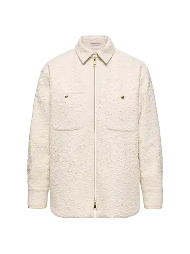 Moncler Women's Puffer Shacket in Cotton Blend Bouclé - White Ivory - Size 8 | Thumbnail 1
