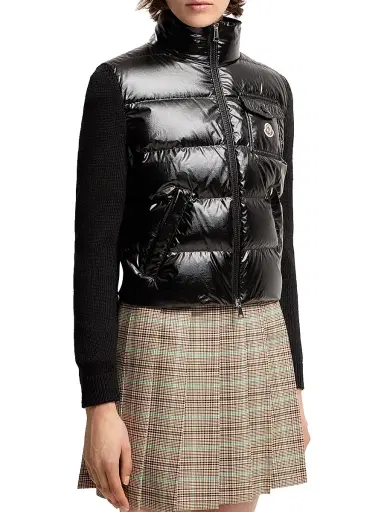 Moncler Women's Down-Filled Zip-Up Cardigan in Wool - Black | Thumbnail 2