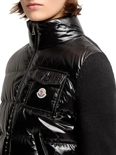 Moncler Women's Down-Filled Zip-Up Cardigan in Wool - Black | Thumbnail 4