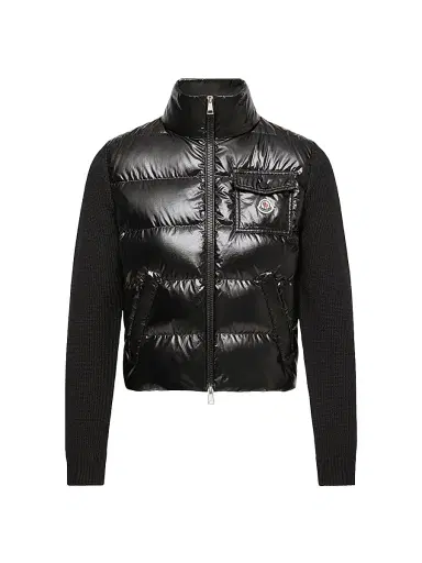 Moncler Women's Down-Filled Zip-Up Cardigan in Wool - Black | Thumbnail 1
