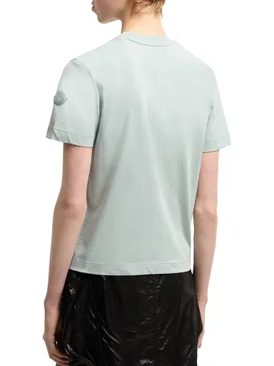 Moncler Women's Crew Neck T-Shirt in Cotton Jersey - Aqua Green - Size Medium | Thumbnail 3 Moncler Women's Crew Neck T-Shirt in Cotton Jersey - Aqua Green - Size Medium | Thumbnail 3