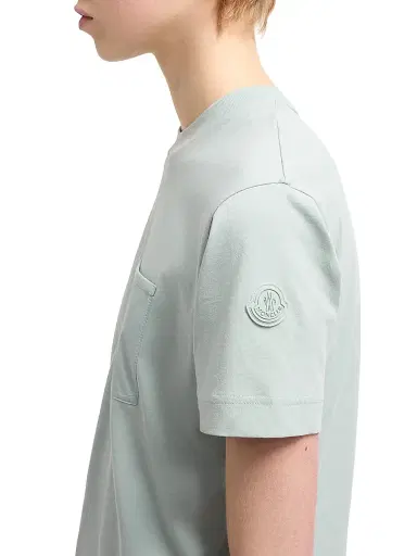 Moncler Women's Crew Neck T-Shirt in Cotton Jersey - Aqua Green - Size Medium | Thumbnail 4 Moncler Women's Crew Neck T-Shirt in Cotton Jersey - Aqua Green - Size Medium | Thumbnail 4