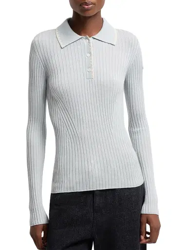 Moncler Women's Polo Shirt in Wool - Ice Blue - Size Large | Thumbnail 2 Moncler Women's Polo Shirt in Wool - Ice Blue - Size Large | Thumbnail 2