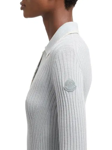 Moncler Women's Polo Shirt in Wool - Ice Blue - Size Large | Thumbnail 4 Moncler Women's Polo Shirt in Wool - Ice Blue - Size Large | Thumbnail 4