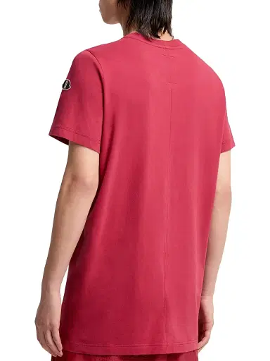Moncler Women's + Rick Owens Girder Crew Neck T-Shirt in Cotton - Berry Red - Size Large | Thumbnail 3