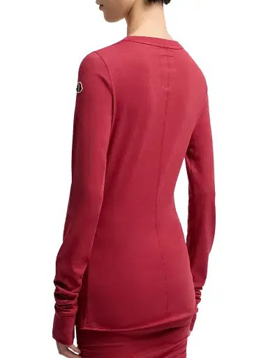 Moncler Women's + Rick Owens Girder Crew Neck T-Shirt in Cotton - Berry Red - Size XL | Thumbnail 3