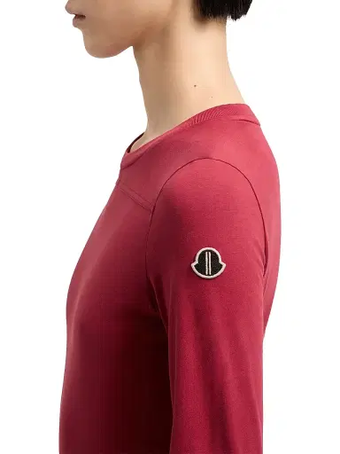 Moncler Women's + Rick Owens Girder Crew Neck T-Shirt in Cotton - Berry Red - Size XL | Thumbnail 4