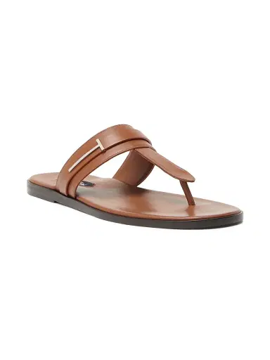 Tom Ford Men's Logo Smooth Leather Sandals - Caramel - Size 13 | Thumbnail 2