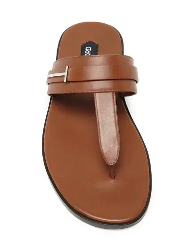 Tom Ford Men's Logo Smooth Leather Sandals - Caramel - Size 13 | Thumbnail 4