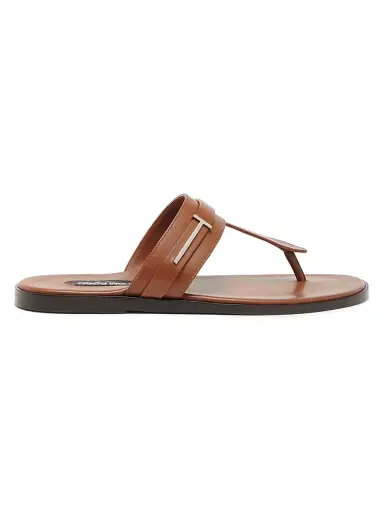 Tom Ford Men's Logo Smooth Leather Sandals - Caramel - Size 13 | Thumbnail 1