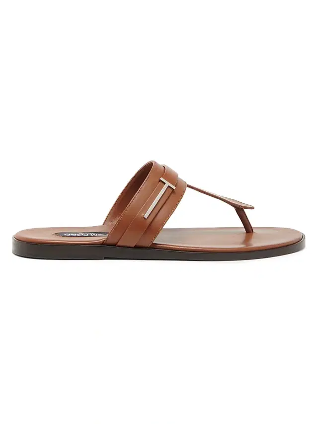 TOM FORD Men's Logo Smooth Leather Sandals - Caramel