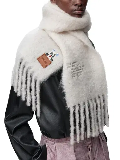 Loewe Women's Lucky Fortune Cat Mohair-Wool Blend Scarf - White | Thumbnail 2