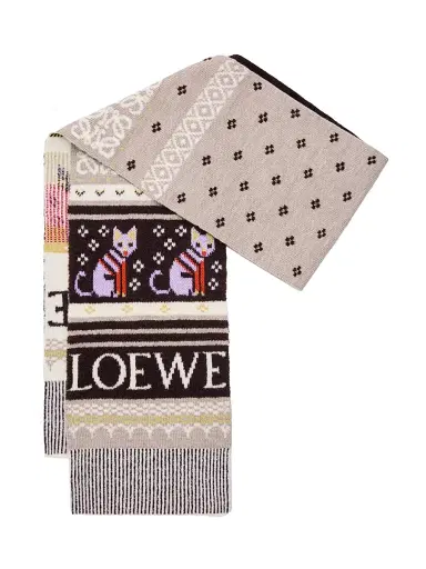 Loewe Women's Fair Isle-Inspired Logo Wool-Blend Scarf | Thumbnail 1 Loewe Women's Fair Isle-Inspired Logo Wool-Blend Scarf | Thumbnail 1