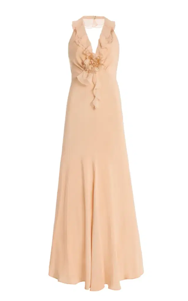 Ruffled Silk Crepe Halter Maxi Dress