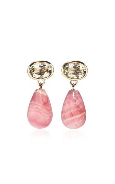 Lizzie Fortunato 14K Gold Drop Earrings In Green Amethyst Pink Rhodochrosite | Thumbnail 1
