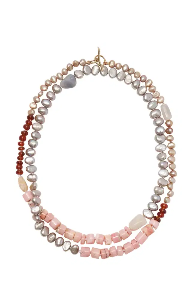 14K Gold Cabana Necklace In Pink Opal Pearl