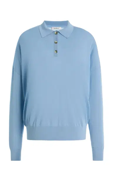 RENGGLI Silk Cashmere Boxy Long Sleeve Polo | Thumbnail 3