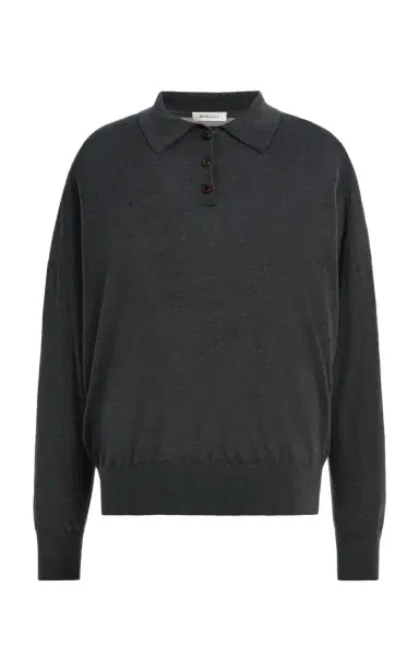 RENGGLI Silk Cashmere Boxy Long Sleeve Polo | Thumbnail 7