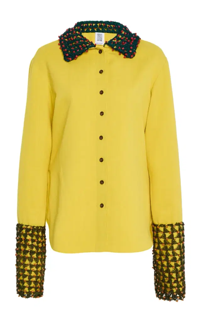 Crochet-Trimmed Cotton-Blend Shirt