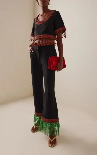 Rosie Assoulin Macrame Pizzants Linen-Blend Flared Pants | Thumbnail 2 Rosie Assoulin Macrame Pizzants Linen-Blend Flared Pants | Thumbnail 2