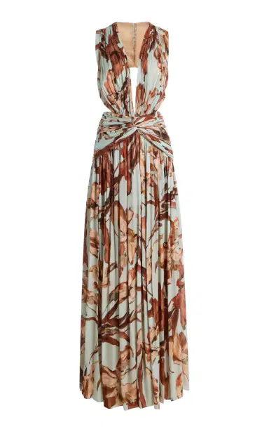 Costarellos Amarielle Ruched Floral Lurex-Georgette Gown | Thumbnail 5