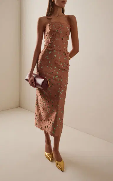 Costarellos Zira Strapless Floral-Cut Lace Midi Dress | Thumbnail 2 Costarellos Zira Strapless Floral-Cut Lace Midi Dress | Thumbnail 2