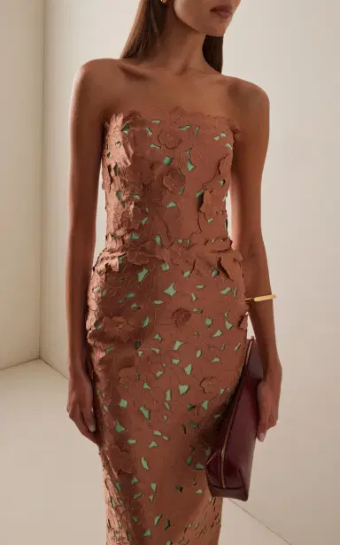 Costarellos Zira Strapless Floral-Cut Lace Midi Dress | Thumbnail 3 Costarellos Zira Strapless Floral-Cut Lace Midi Dress | Thumbnail 3