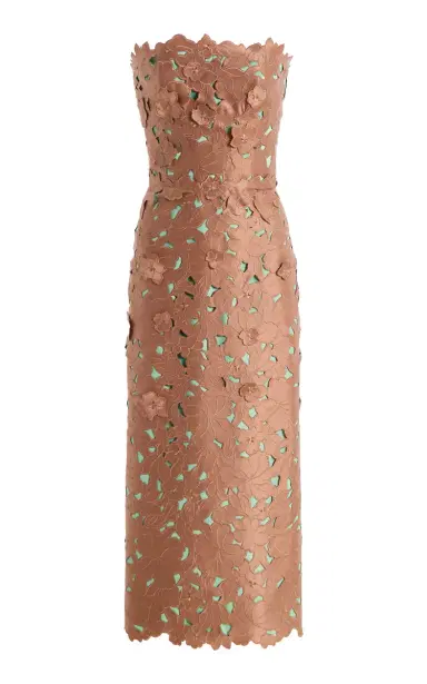 Costarellos Zira Strapless Floral-Cut Lace Midi Dress | Thumbnail 1 Costarellos Zira Strapless Floral-Cut Lace Midi Dress | Thumbnail 1