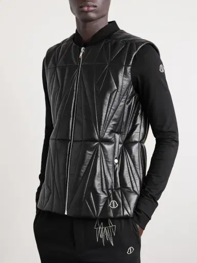 Rick Owens Moncler Logo-Appliquéd Quilted Leather Gilet - Men | Thumbnail 3