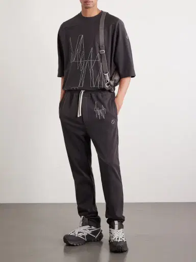 Rick Owens Moncler Straight-Leg Logo-Appliquéd Embroidered Cotton-Jersey Sweatpants - Men | Thumbnail 2 Rick Owens Moncler Straight-Leg Logo-Appliquéd Embroidered Cotton-Jersey Sweatpants - Men | Thumbnail 2