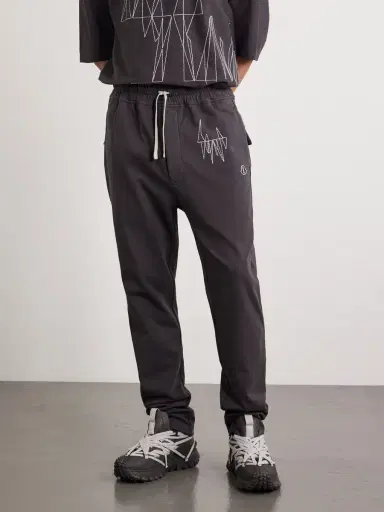 Rick Owens Moncler Straight-Leg Logo-Appliquéd Embroidered Cotton-Jersey Sweatpants - Men | Thumbnail 3 Rick Owens Moncler Straight-Leg Logo-Appliquéd Embroidered Cotton-Jersey Sweatpants - Men | Thumbnail 3