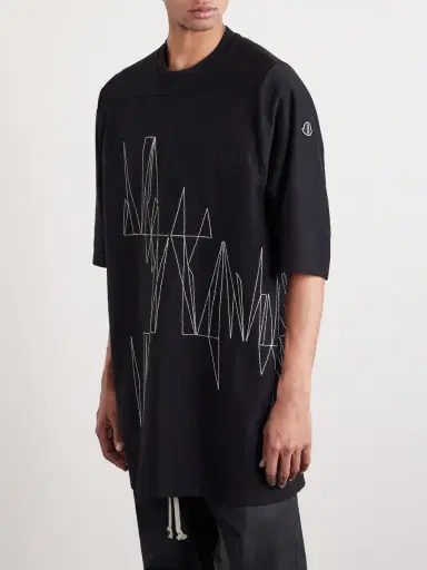 Rick Owens Moncler Oversized Logo-Appliquéd Embroidered Cotton-Jersey T-Shirt - Men | Thumbnail 3 Rick Owens Moncler Oversized Logo-Appliquéd Embroidered Cotton-Jersey T-Shirt - Men | Thumbnail 3
