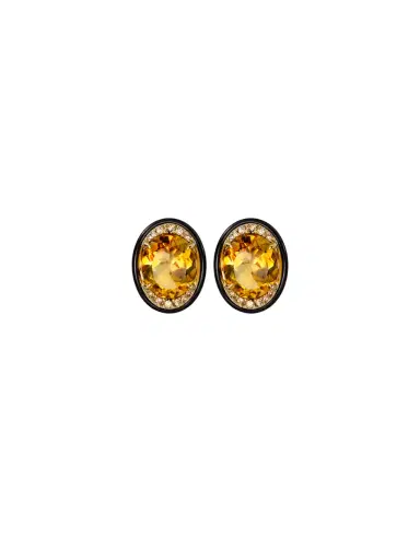 Wish Fine Jewelry 10.706ct Citrine Black Onyx Brown Diamonds 18K Gold Halo Stud Earrings | Thumbnail 1 Wish Fine Jewelry 10.706ct Citrine Black Onyx Brown Diamonds 18K Gold Halo Stud Earrings | Thumbnail 1