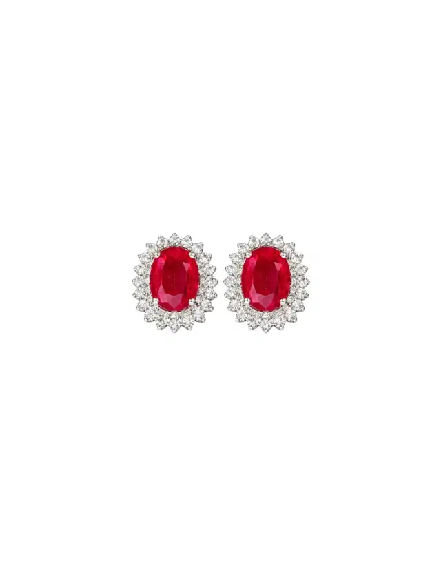 4.93ct Ruby Diamond 18K Gold Oval Stud Earrings