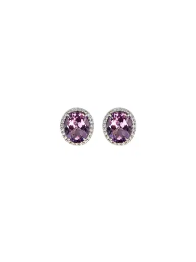 Wish Fine Jewelry 5.26ct Amethyst Diamond 18K Gold Halo Stud Earrings | Thumbnail 1