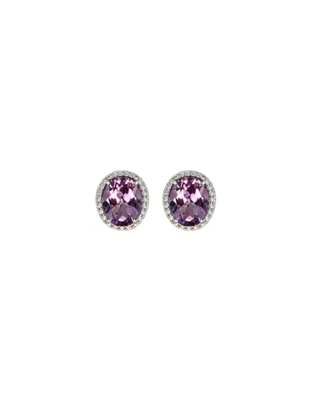 Wish Fine Jewelry 5.26ct Amethyst Diamond 18K Gold Halo Stud Earrings