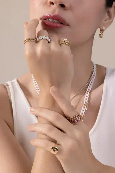SHAY JEWELRY Diamond Pave Mini Link Ring | Thumbnail 2