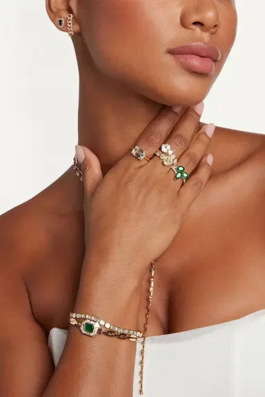 SHAY JEWELRY Emerald Diamond Halo Deco Link Bracelet | Thumbnail 2