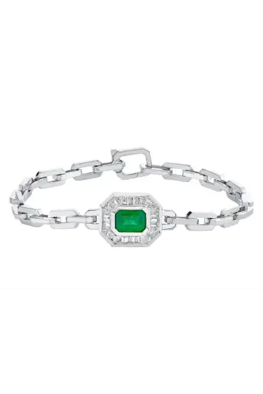 SHAY JEWELRY Emerald Diamond Halo Deco Link Bracelet | Thumbnail 1