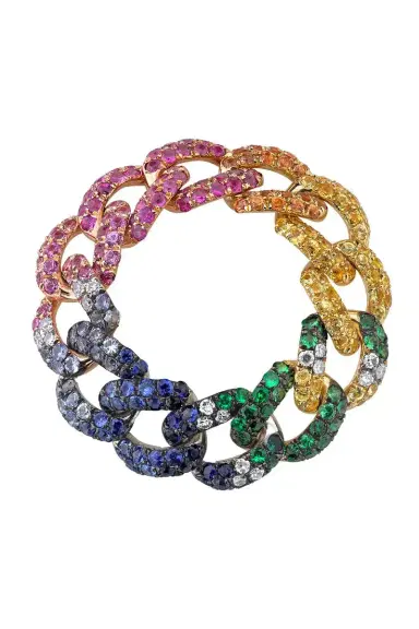 SHAY JEWELRY Sapphire Rainbow Pave Medium Link Ring | Thumbnail 1