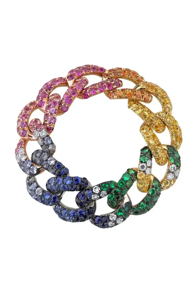 SHAY JEWELRY Sapphire Rainbow Pave Medium Link Ring